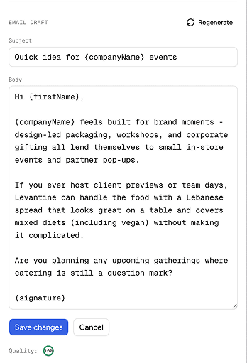 Miivo AI cold-email personalization drafting a signal-based email