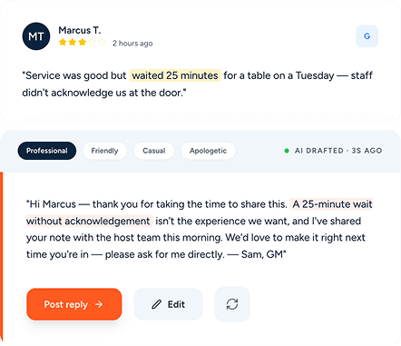Miivo AI review response drafting interface