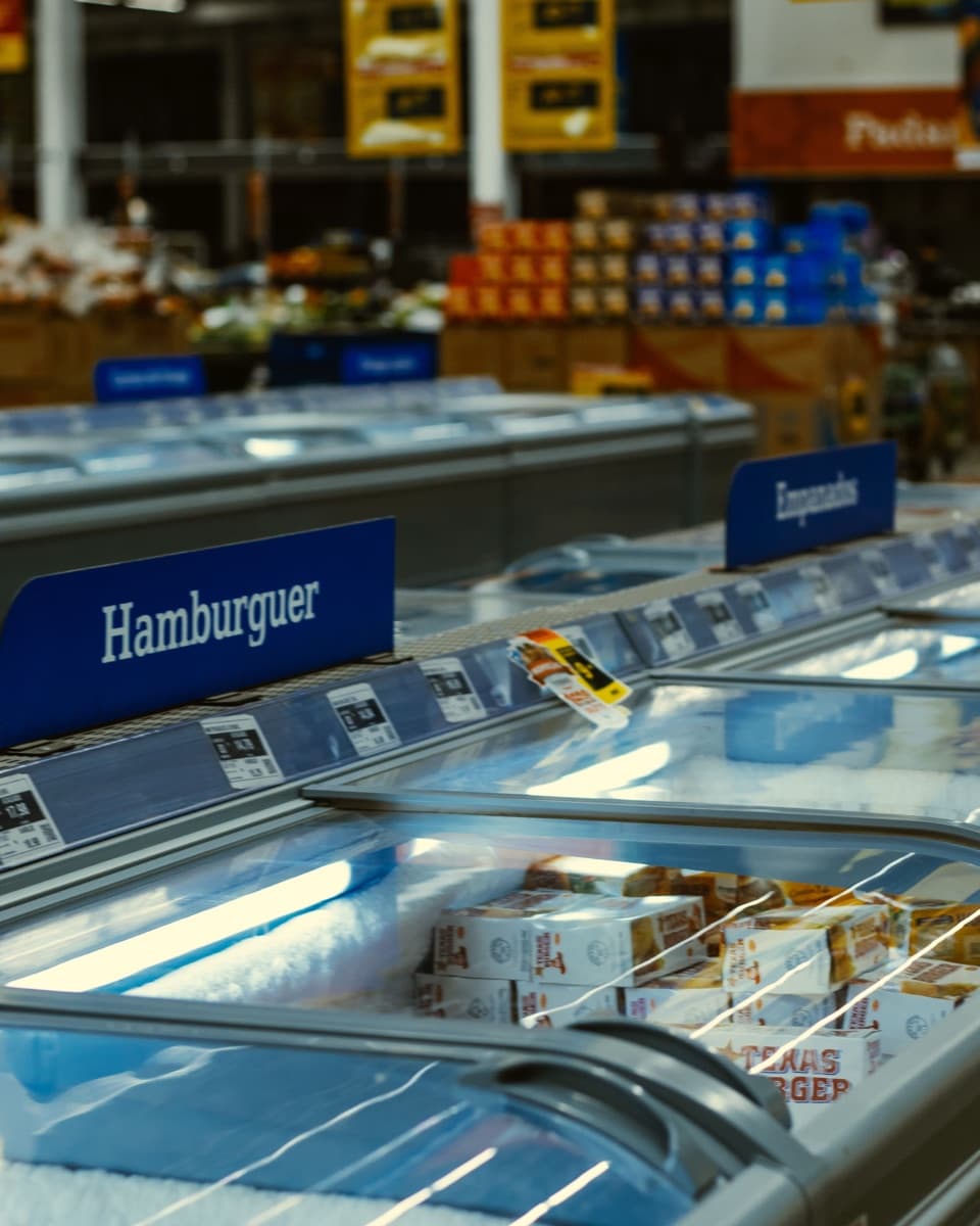 Retail freezer aisle in a small business