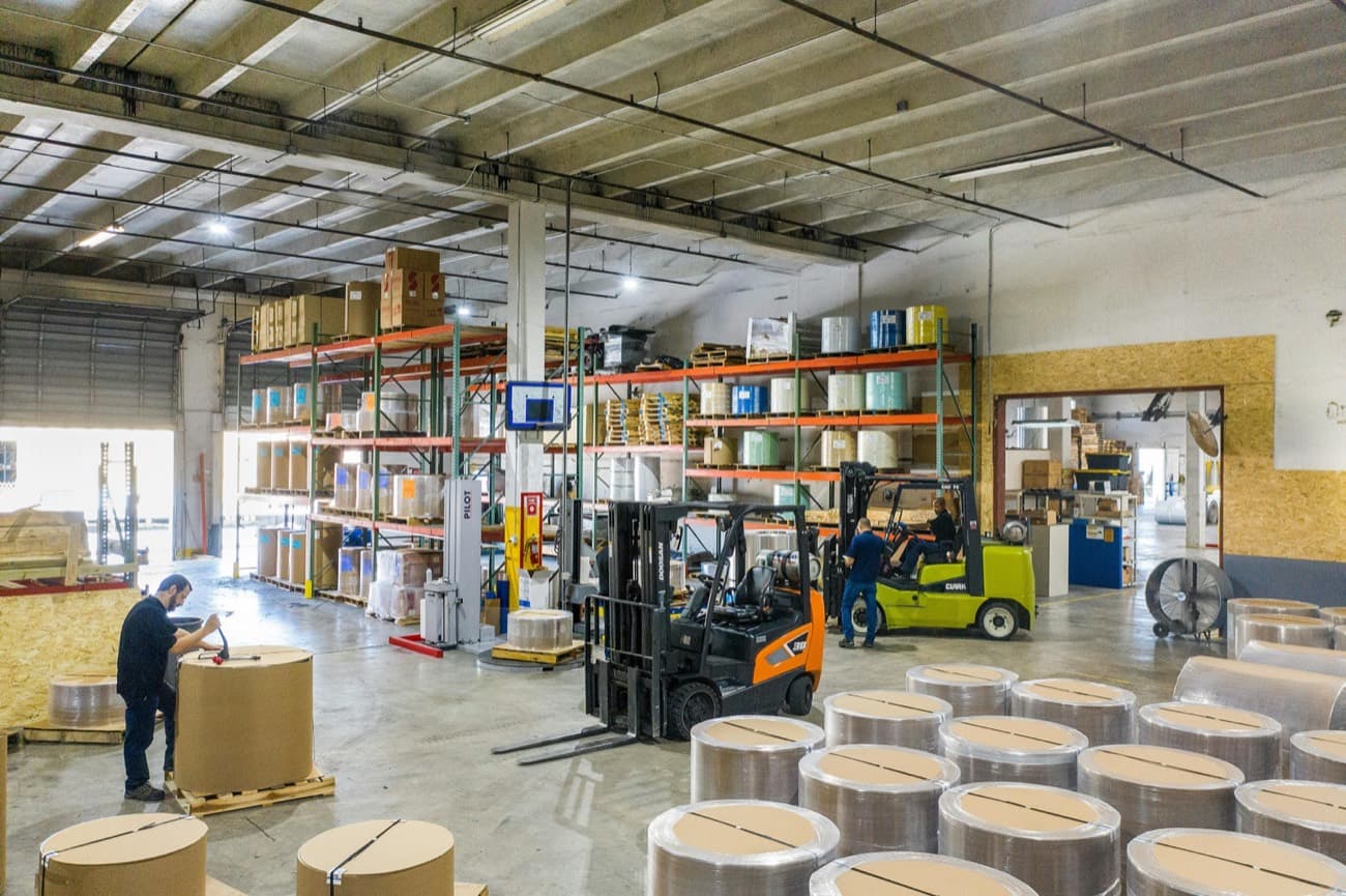 Warehouse interior with shelving and inventory