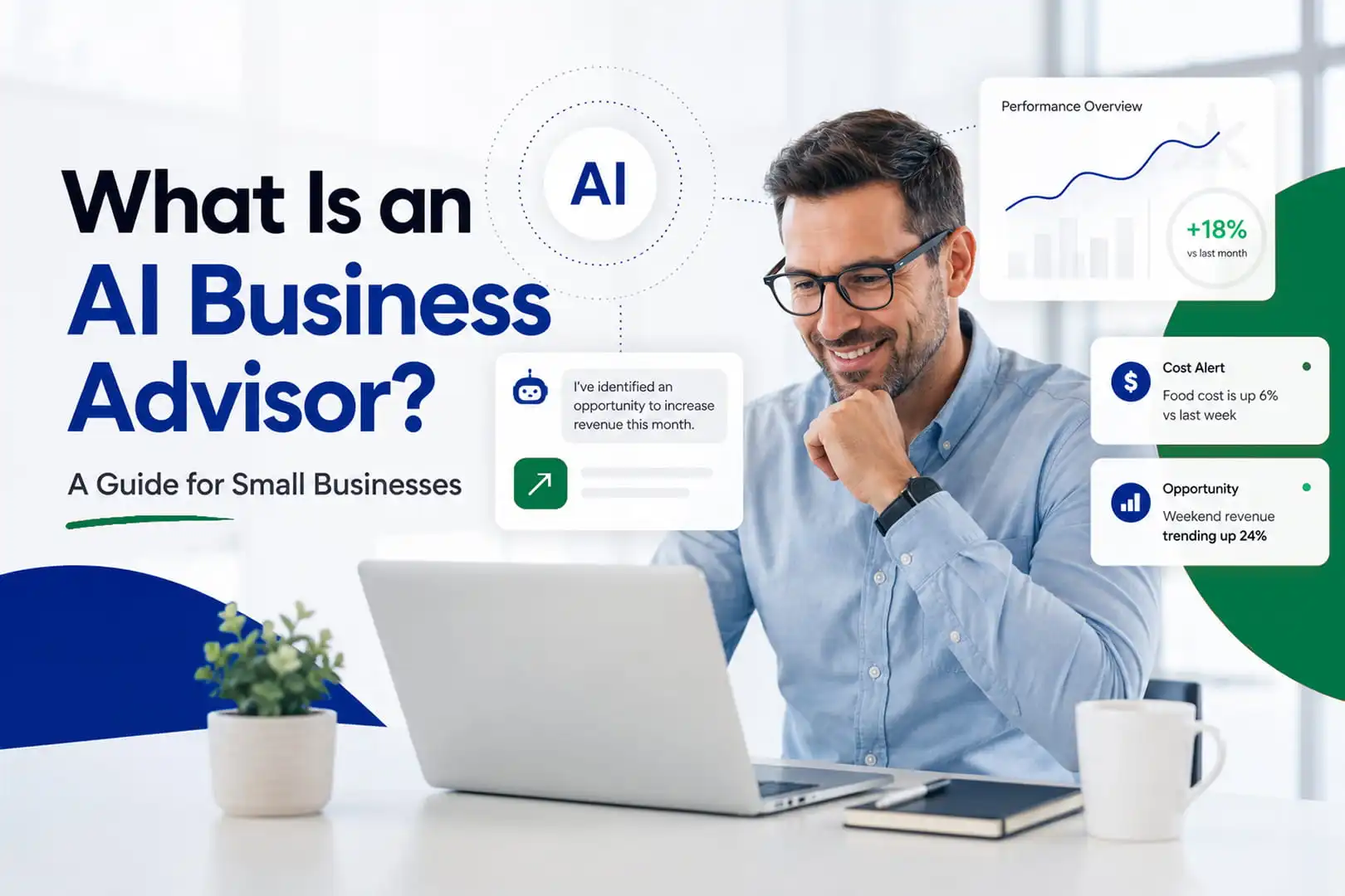 FEATURED IMAGE SEO DETAILS Title: What Is an AI Business Advisor Dashboard for Small Businesses File Name: what-is-ai-business-advisor-dashboard-small-businesses.webp Alt Text: AI business advisor dashboard displaying real-time business intelligence insights, financial performance metrics, revenue trends, and operational recommendations for small business owners. Caption: An AI business advisor dashboard providing real-time business intelligence, proactive alerts, financial insights, and operational recommendations for small businesses. Description: This image illustrates an AI business advisor dashboard that connects to live business data sources and provides real-time insights, financial analytics, performance monitoring, cost tracking, revenue trends, and actionable recommendations. It demonstrates how artificial intelligence helps small business owners make faster and smarter decisions through proactive business intelligence. Image URL: https://miivo.ai/images/what-is-ai-business-advisor-dashboard-small-businesses.webp